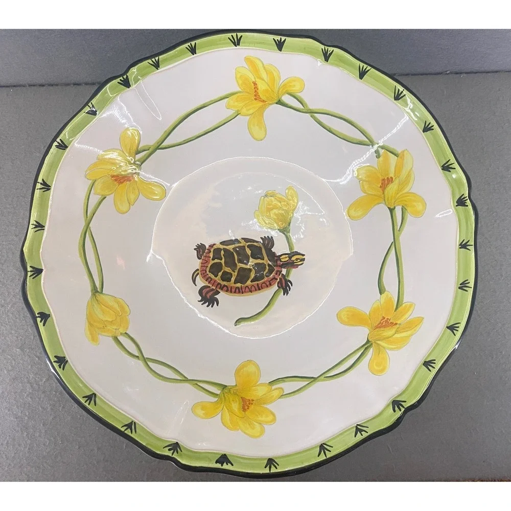L'Antica Deruta for Majilly Italy Hand Painted Turtle Flower 12